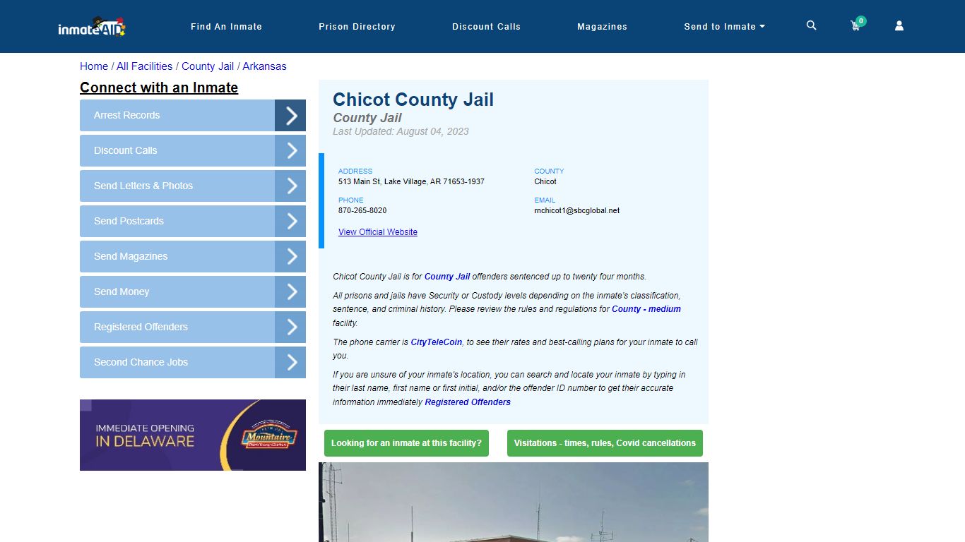 Chicot County Jail - Inmate Locator - Lake Village, AR