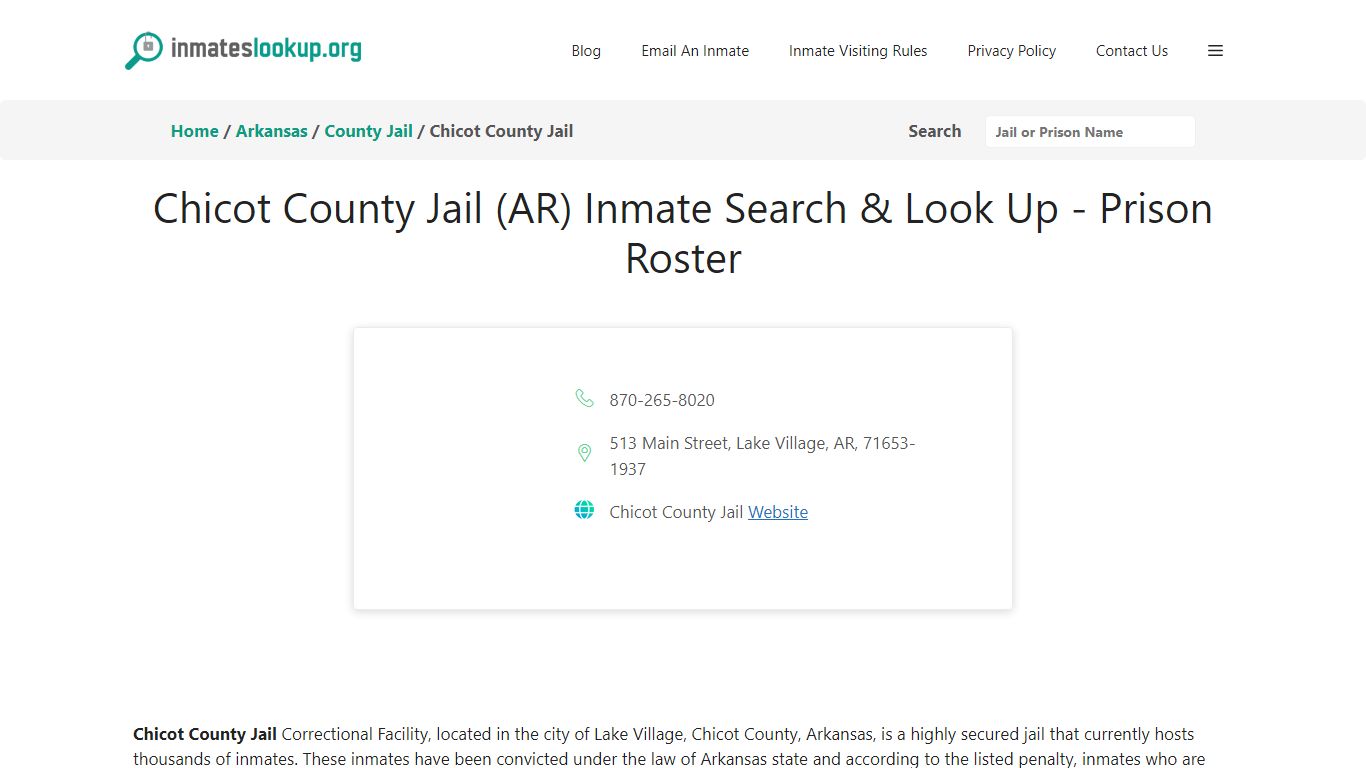 Chicot County Jail (AR) Inmate Search & Look Up - Prison Roster
