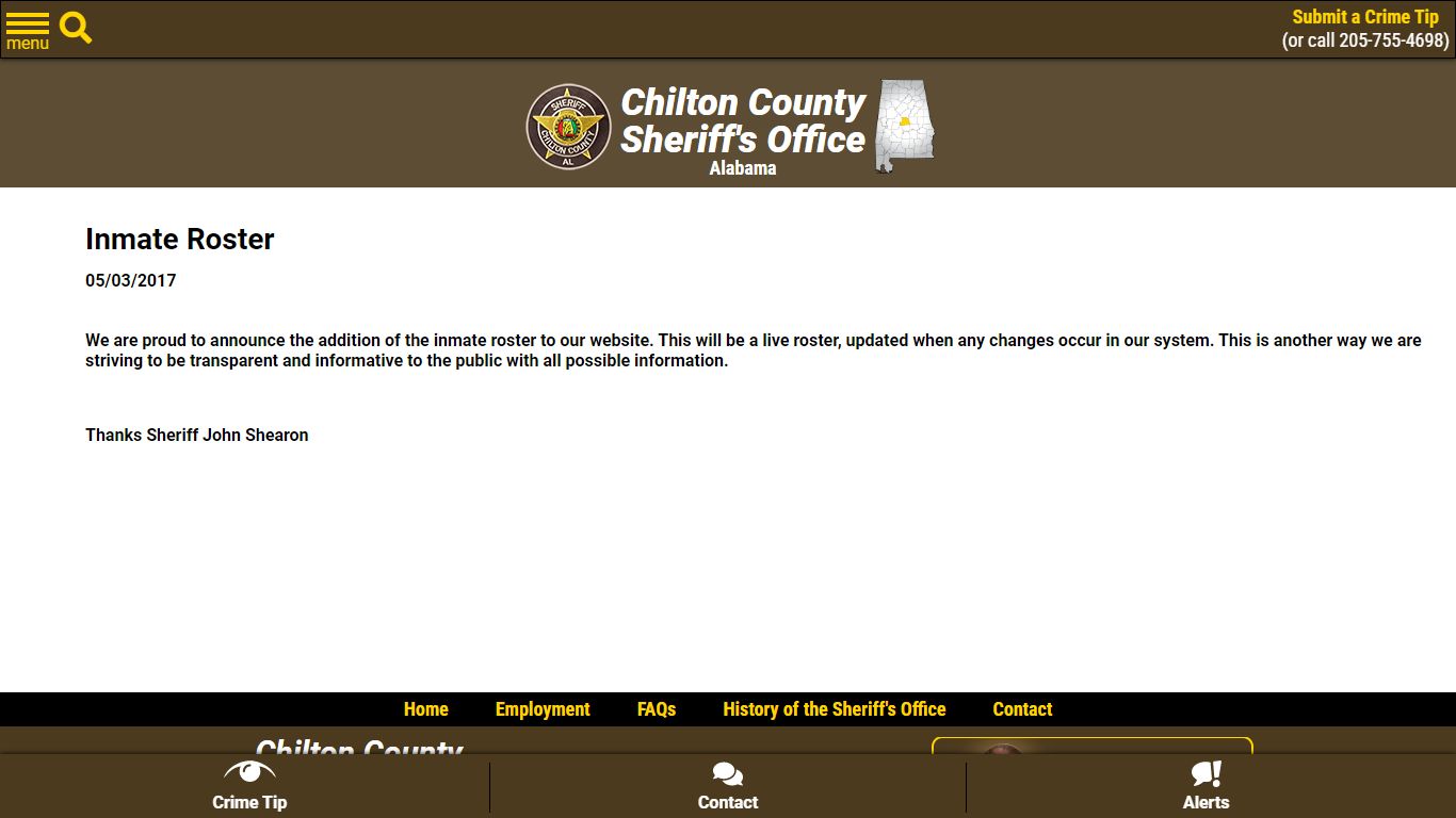 Inmate Roster (05/03/2017) - Press Releases - Chilton County Sheriff's ...