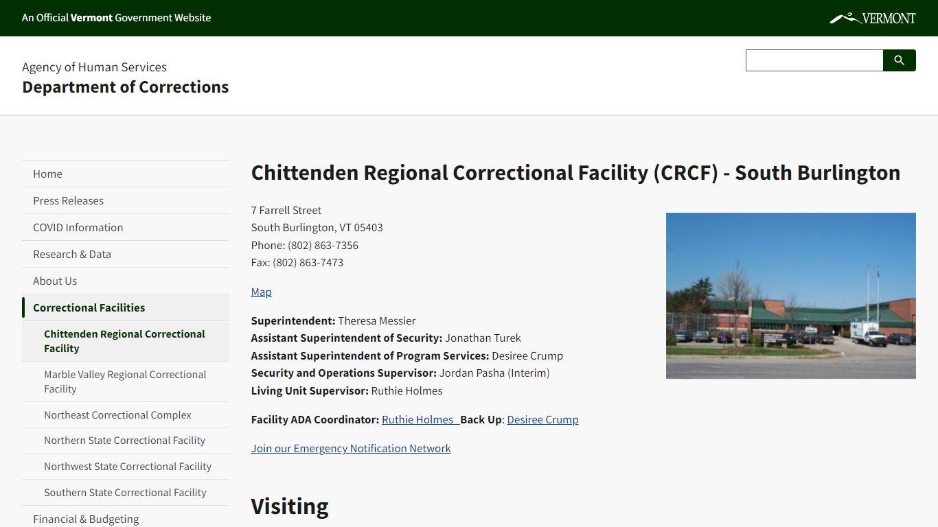 Chittenden Regional Correctional Facility (CRCF) - South Burlington ...