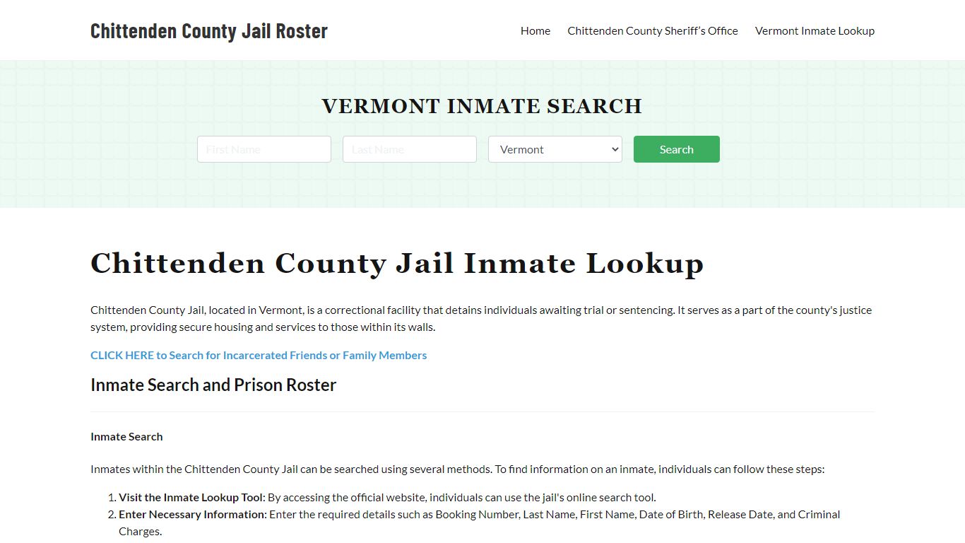 Chittenden County Jail Roster Lookup, VT, Inmate Search