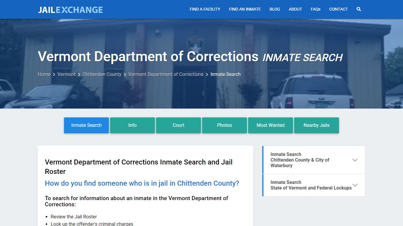 Vermont Department of Corrections Inmate Search - Jail Exchange