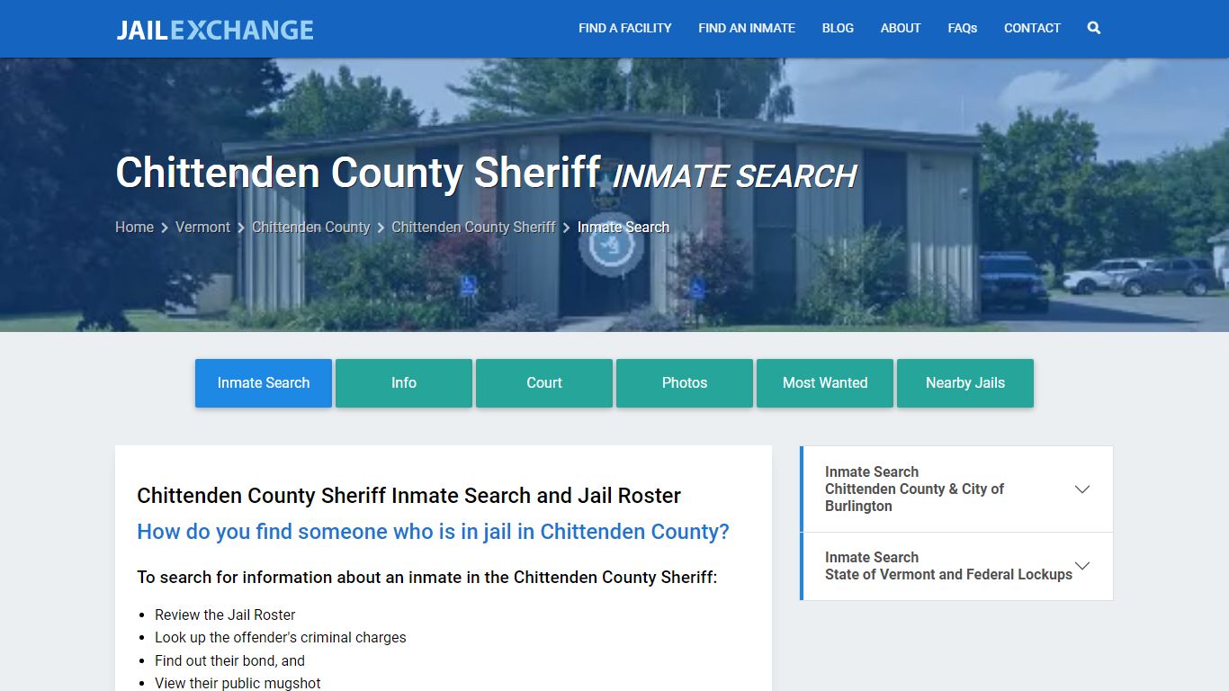 Chittenden County Sheriff Inmate Search - Jail Exchange