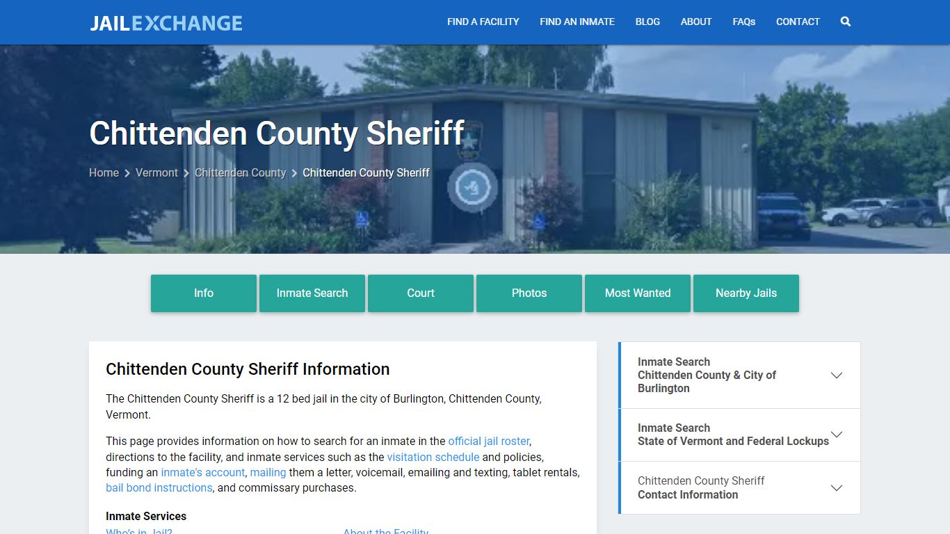 Chittenden County Sheriff, VT Inmate Search, Information - Jail Exchange
