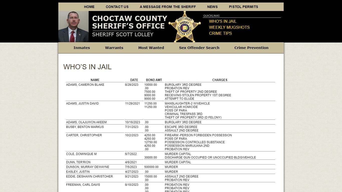 Who’s in Jail » Choctaw County Sheriff's Office