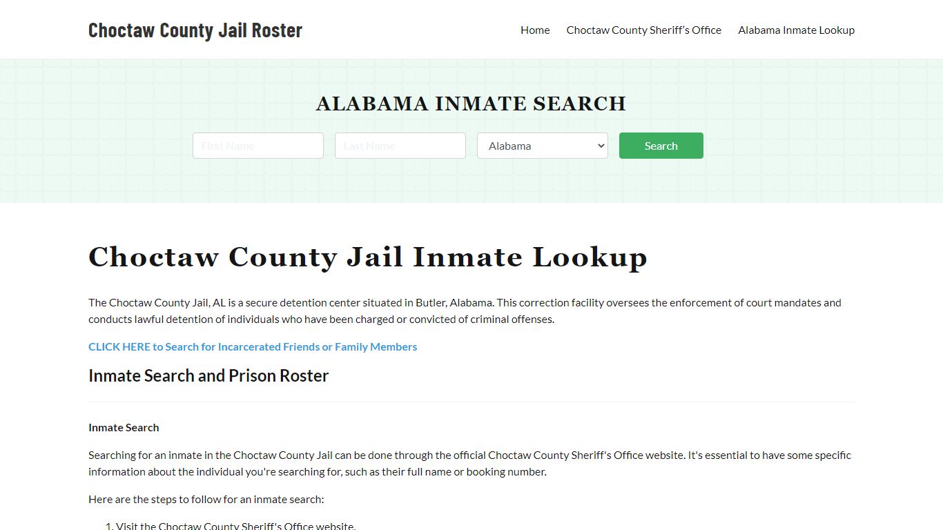 Choctaw County Jail Roster Lookup, AL, Inmate Search