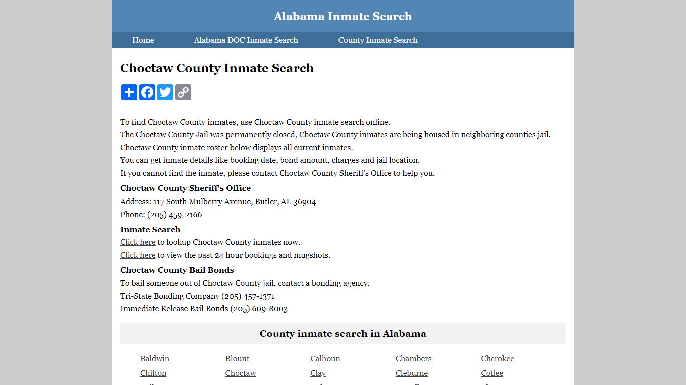 Choctaw County Inmate Search