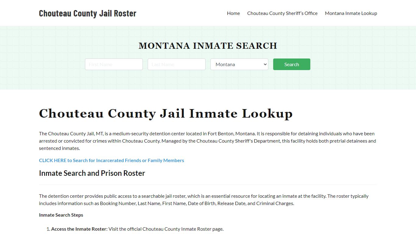 Chouteau County Jail Roster Lookup, MT, Inmate Search