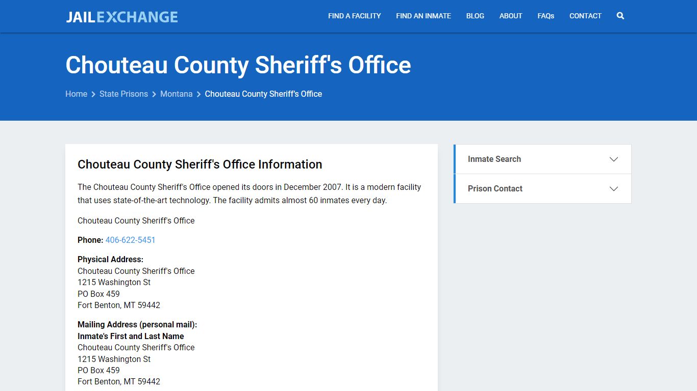 Chouteau County Sheriff's Office Inmate Search, MT - Jail Exchange