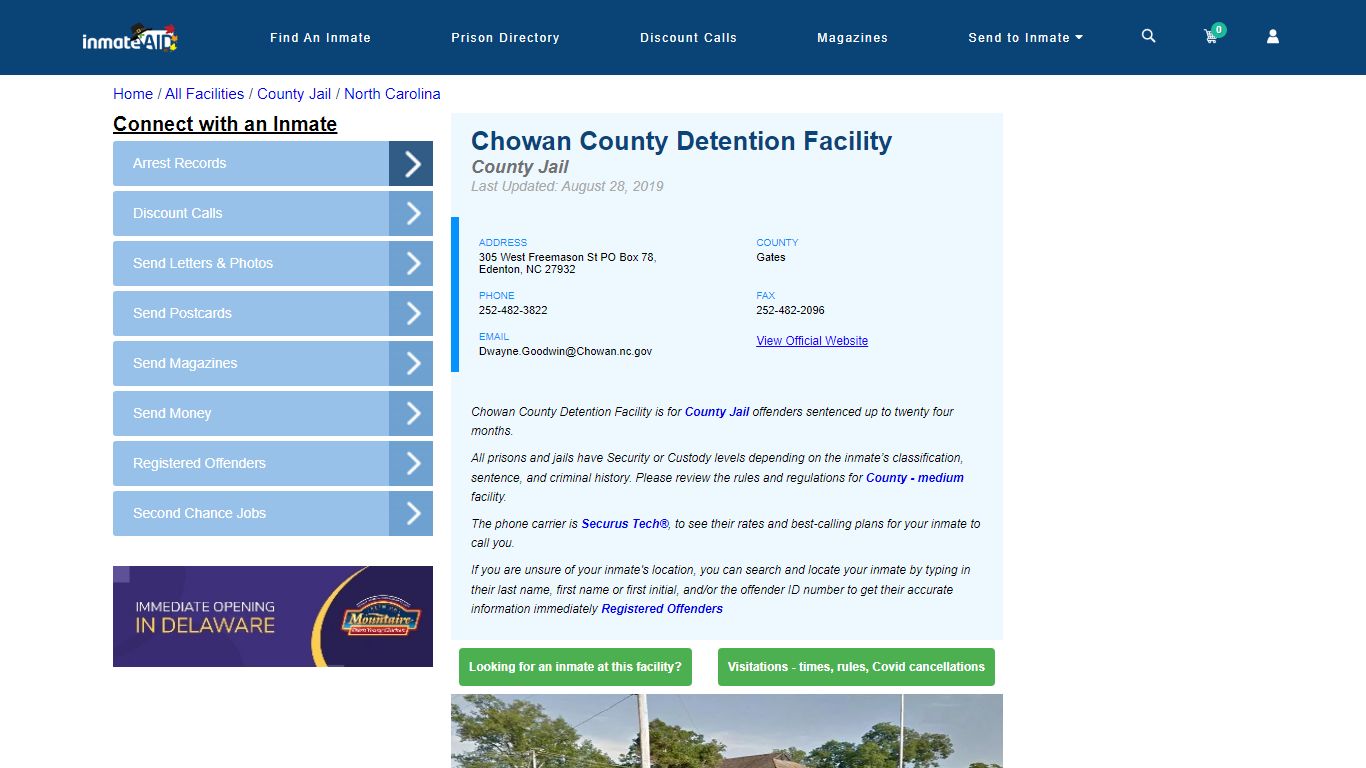 Chowan County Detention Facility - Inmate Locator - Edenton, NC