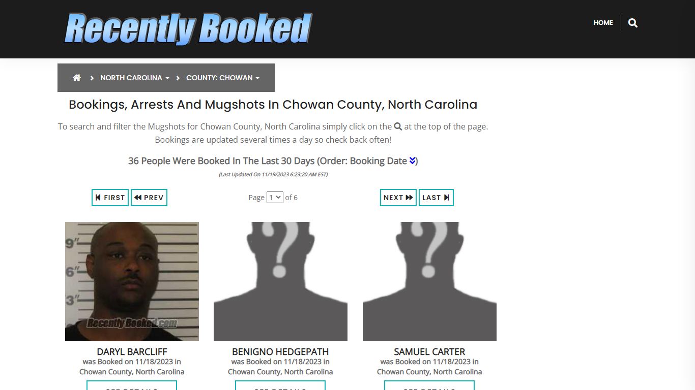 Bookings, Arrests and Mugshots in Chowan County, North Carolina