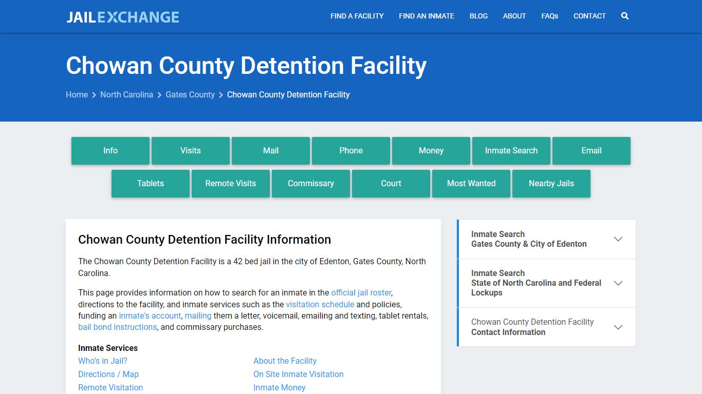 Chowan County Detention Facility, NC Inmate Search, Information