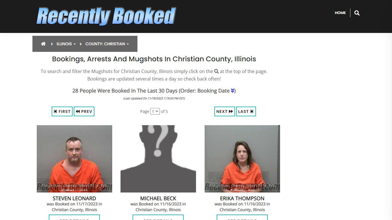 Recent bookings, Arrests, Mugshots in Christian County, Illinois