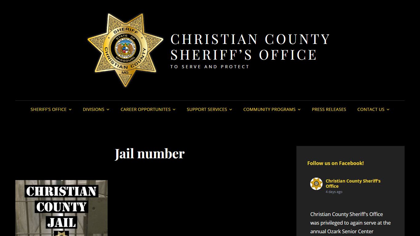 Jail number – CHRISTIAN COUNTY SHERIFF’S OFFICE