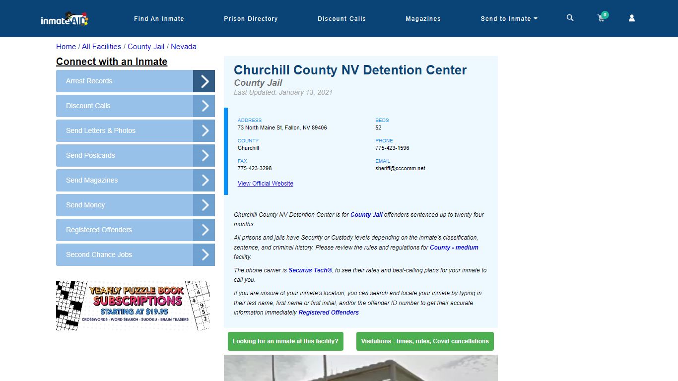 Churchill County NV Detention Center - Inmate Locator - Fallon, NV