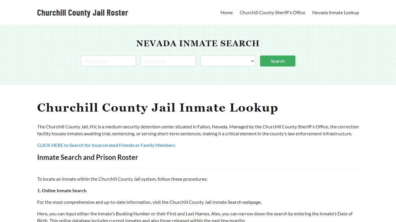 Churchill County Jail Roster Lookup, NV, Inmate Search