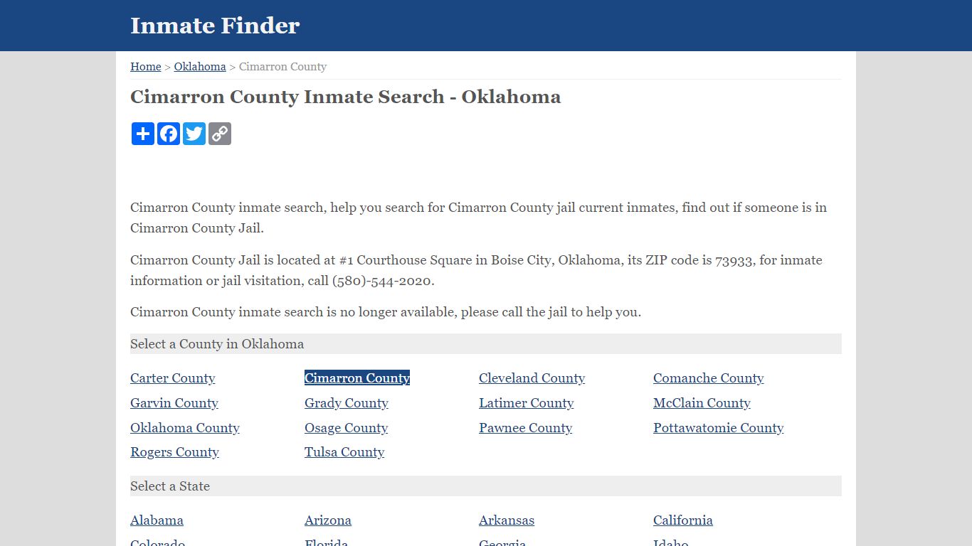 Cimarron County Inmate Search - Oklahoma