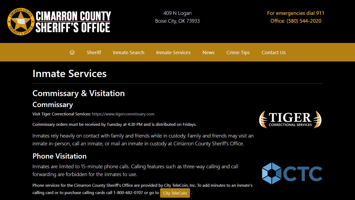 Visitation - Cimarron County Sheriff's Office - Arapaho, Oklahoma