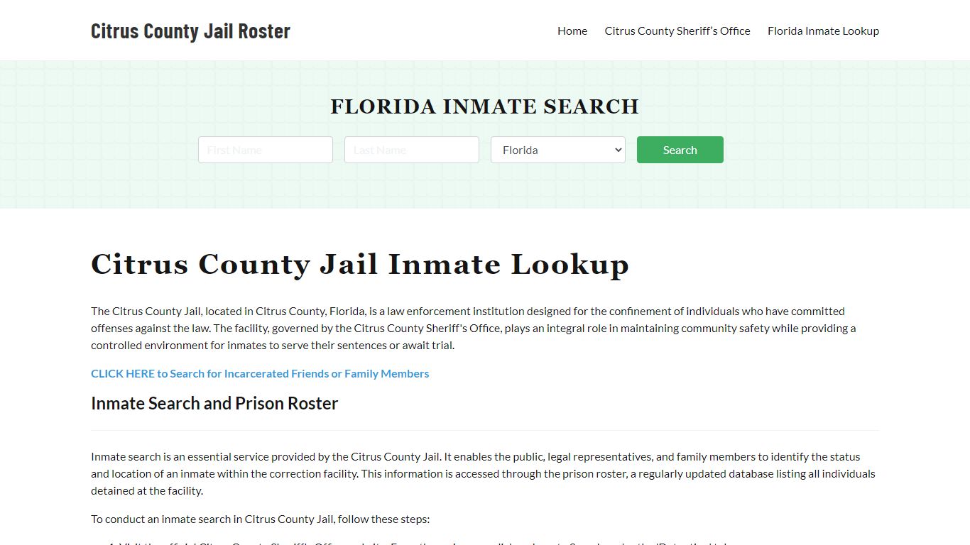 Citrus County Jail Roster Lookup, FL, Inmate Search