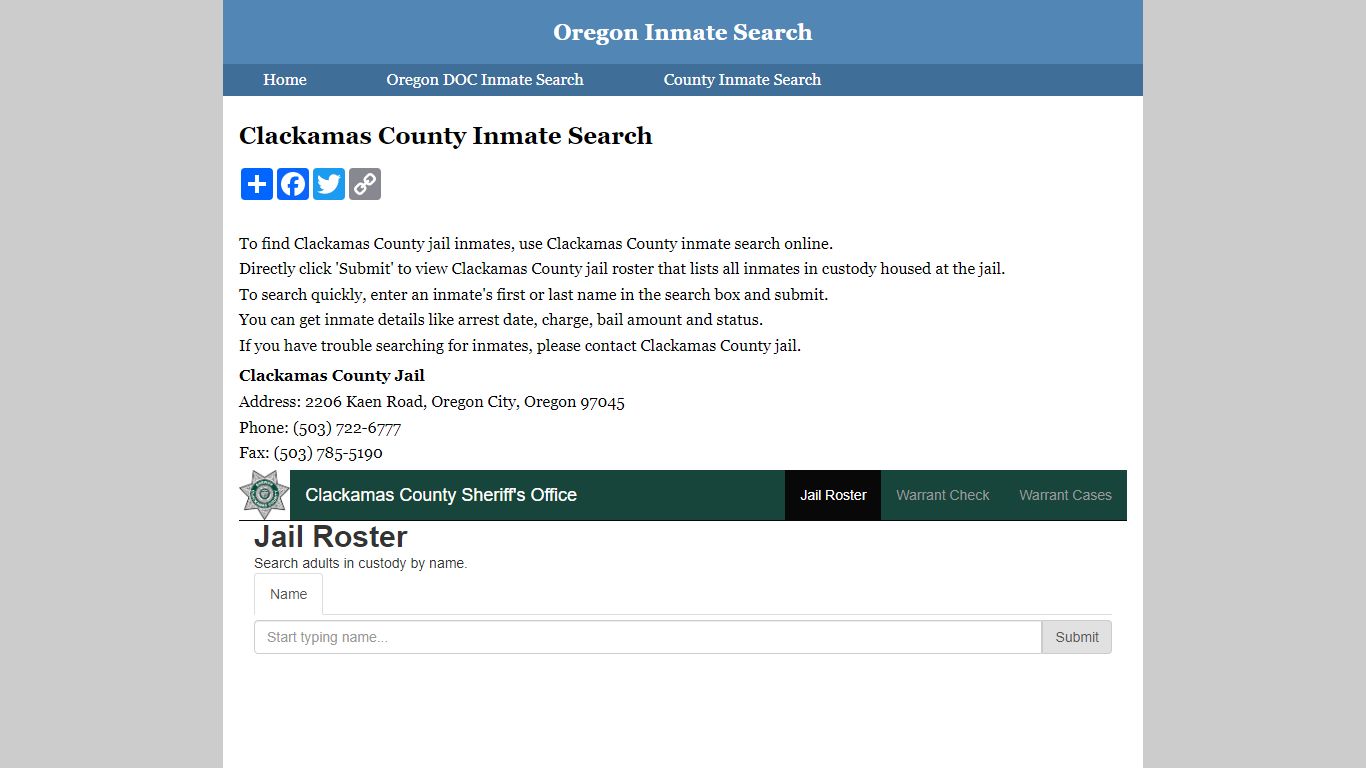 Clackamas County Inmate Search