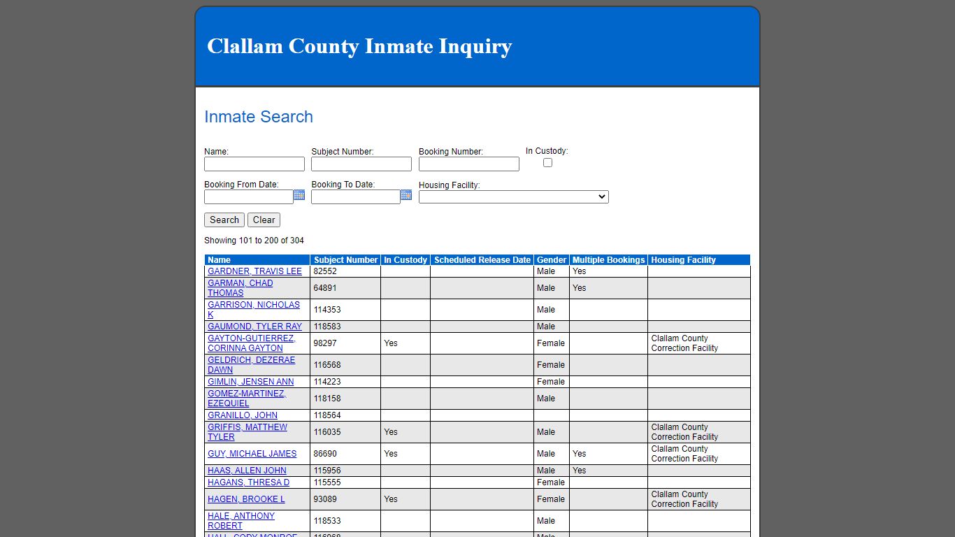 Inmate Search - Clallam County, Washington