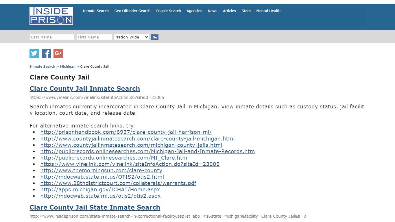 Clare County Jail - Michigan - Inmate Search - Inside Prison