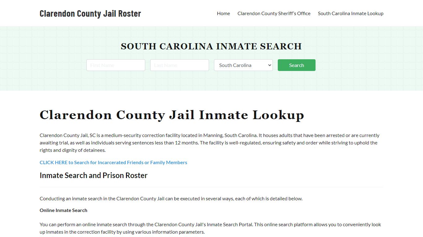 Clarendon County Jail Roster Lookup, SC, Inmate Search