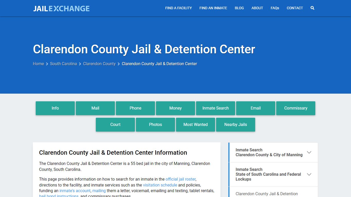 Clarendon County Jail & Detention Center, SC Inmate Search, Information