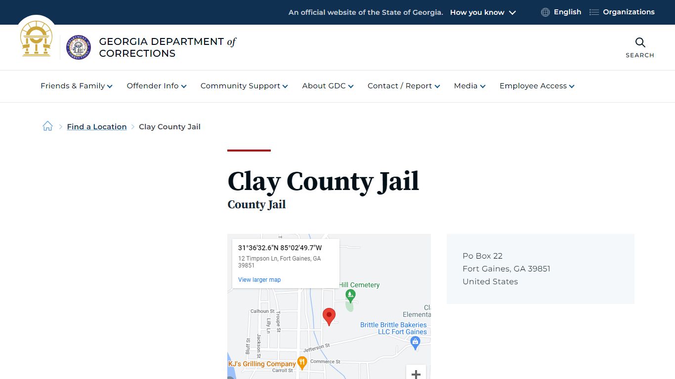 Clay County Jail | Georgia Department of Corrections