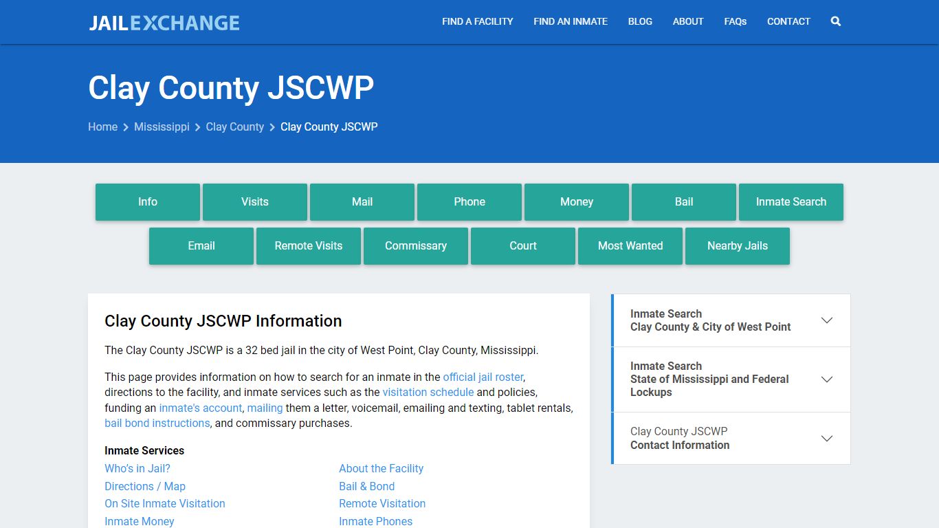 Clay County JSCWP, MS Inmate Search, Information - Jail Exchange