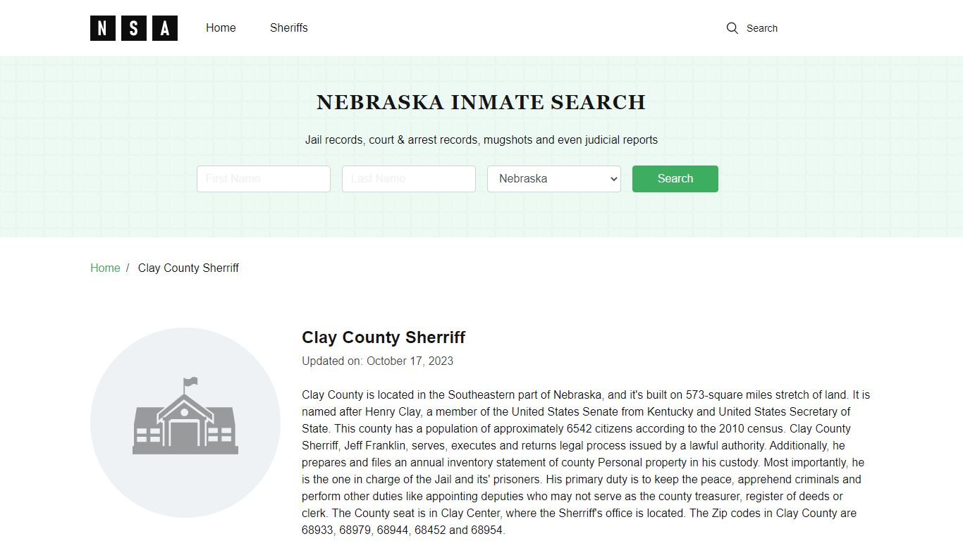 Clay County Nebraska Sheriff and County Jail Information