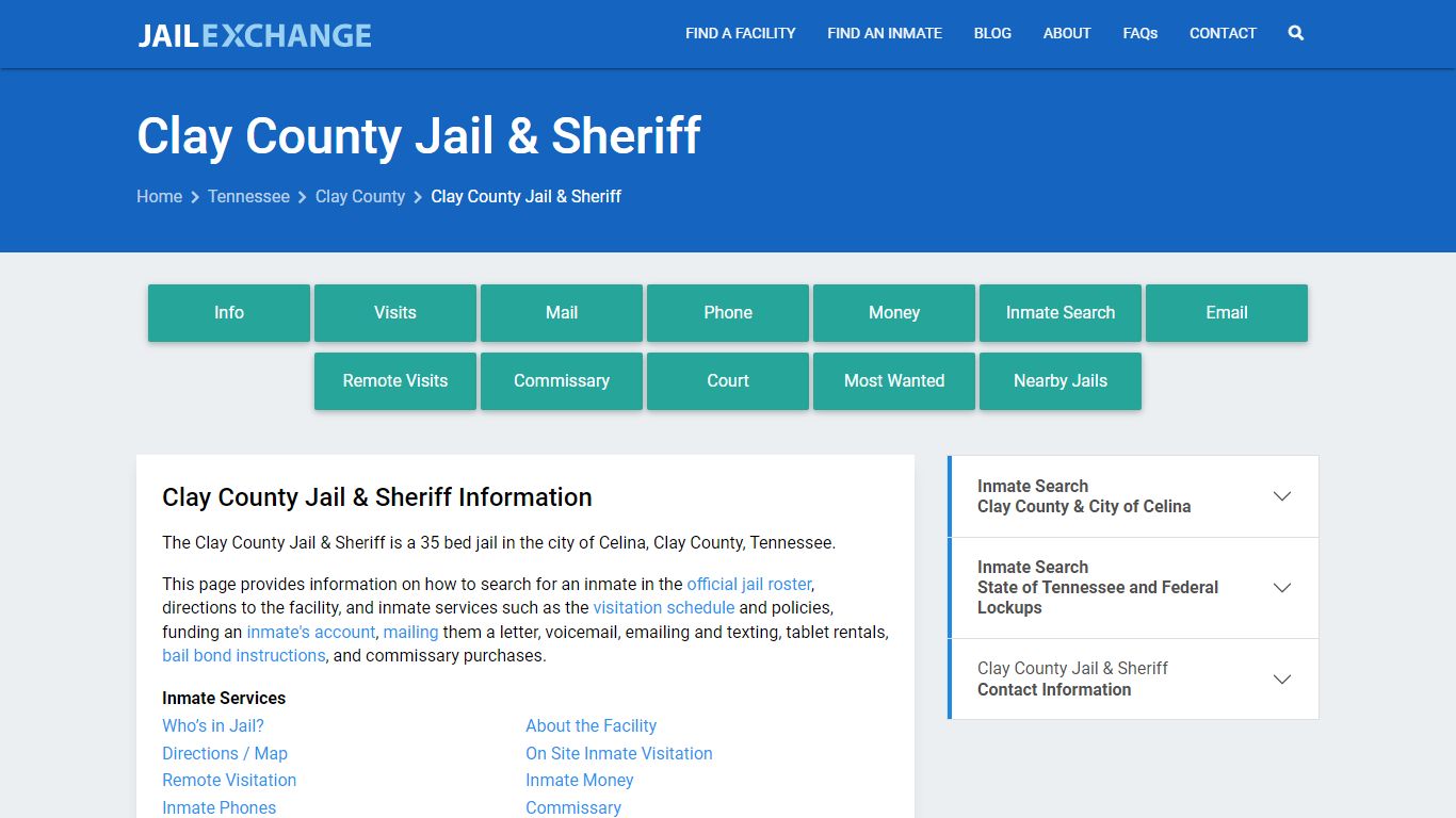 Clay County Jail & Sheriff, TN Inmate Search, Information