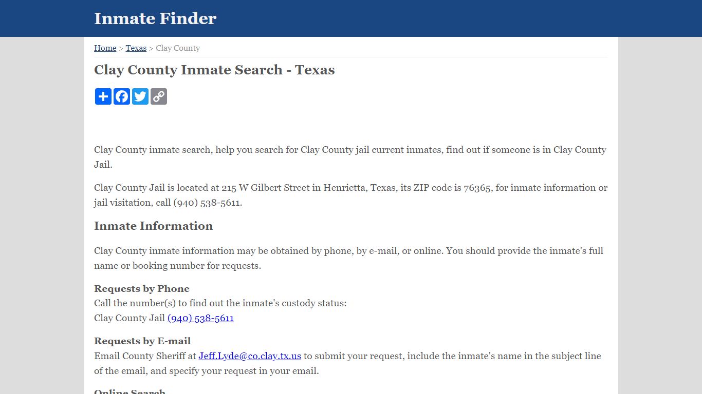Clay County Inmate Search - Texas