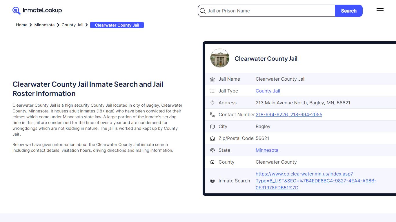Clearwater County Jail (MN) Inmate Search Minnesota - Inmate Lookup