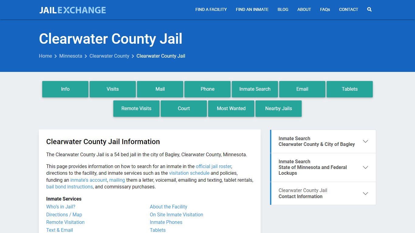 Clearwater County Jail, MN Inmate Search, Information
