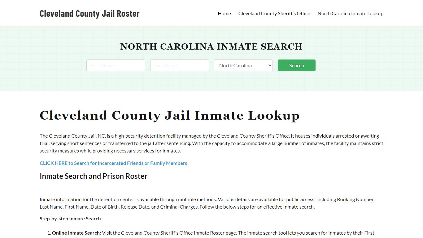 Cleveland County Jail Roster Lookup, NC, Inmate Search