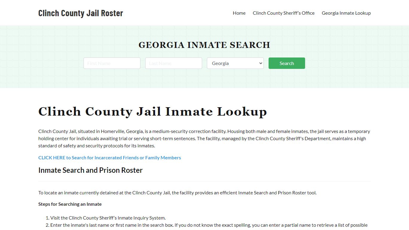 Clinch County Jail Roster Lookup, GA, Inmate Search