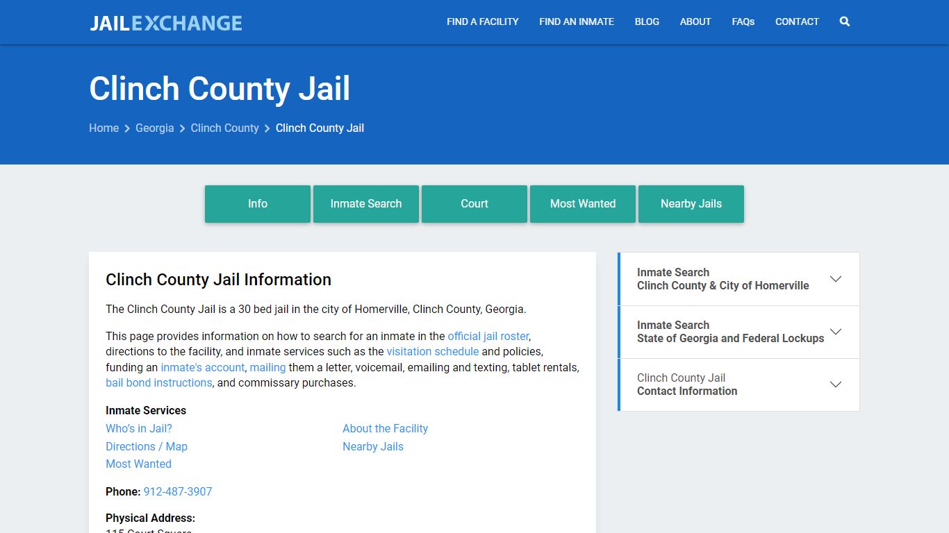 Clinch County Jail, GA Inmate Search, Information