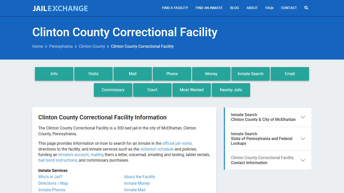 Clinton County Correctional Facility, PA Inmate Search, Information