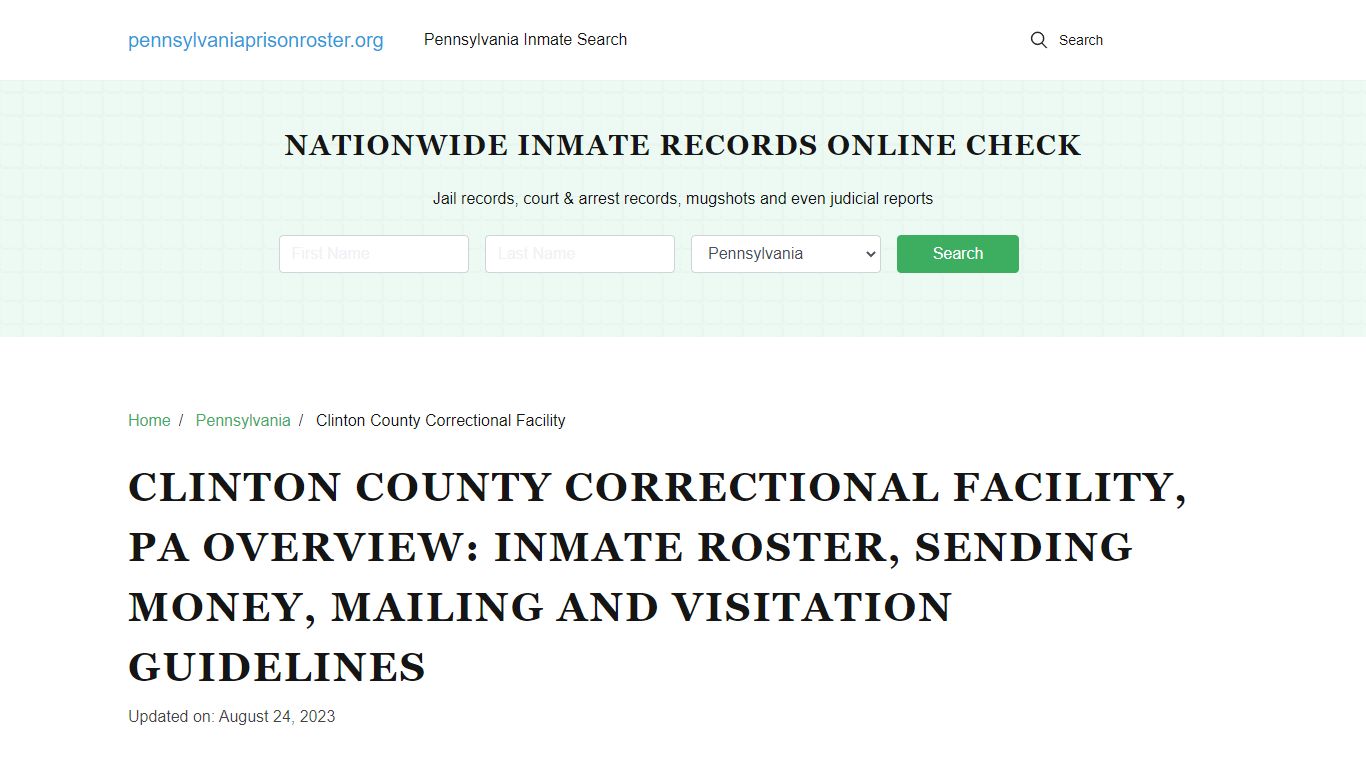 Clinton County Correctional Facility, PA: Offender Search, Visitation ...