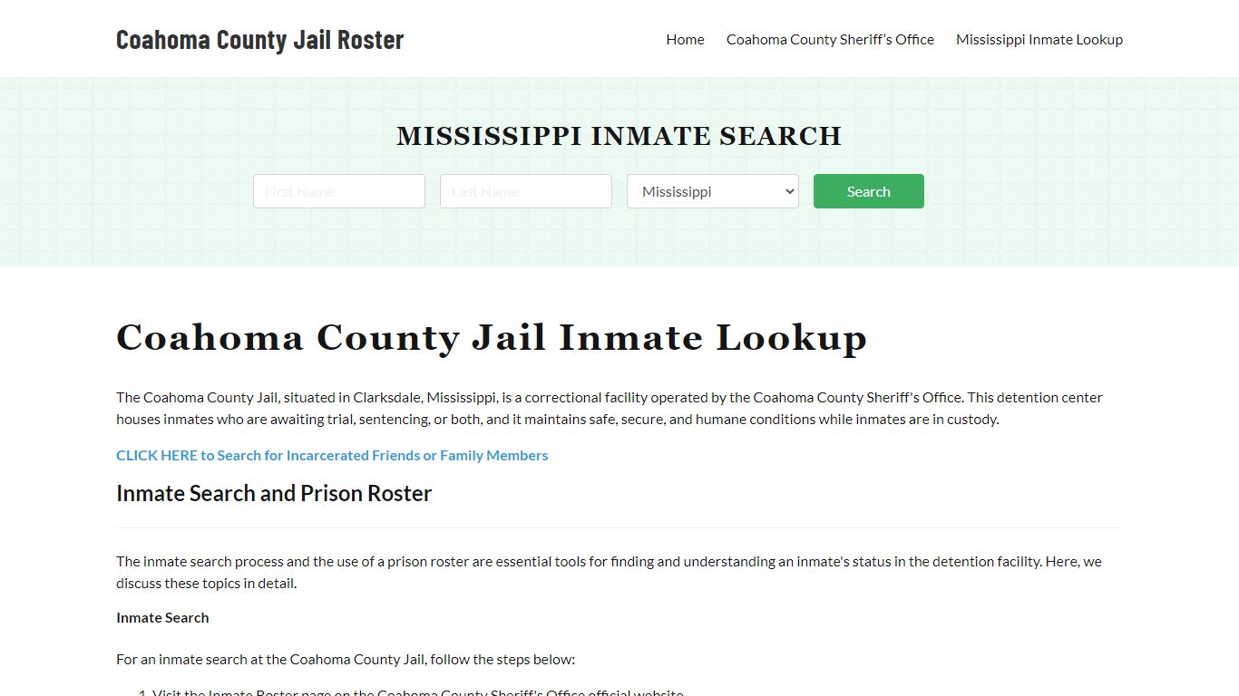 Coahoma County Jail Roster Lookup, MS, Inmate Search