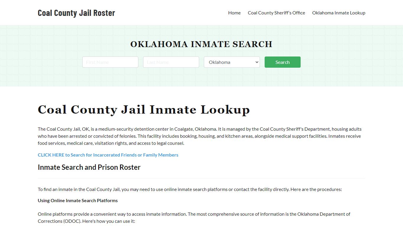 Coal County Jail Roster Lookup, OK, Inmate Search