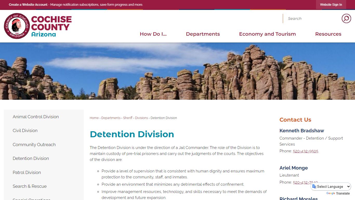 Detention Division | Cochise County, AZ - Arizona