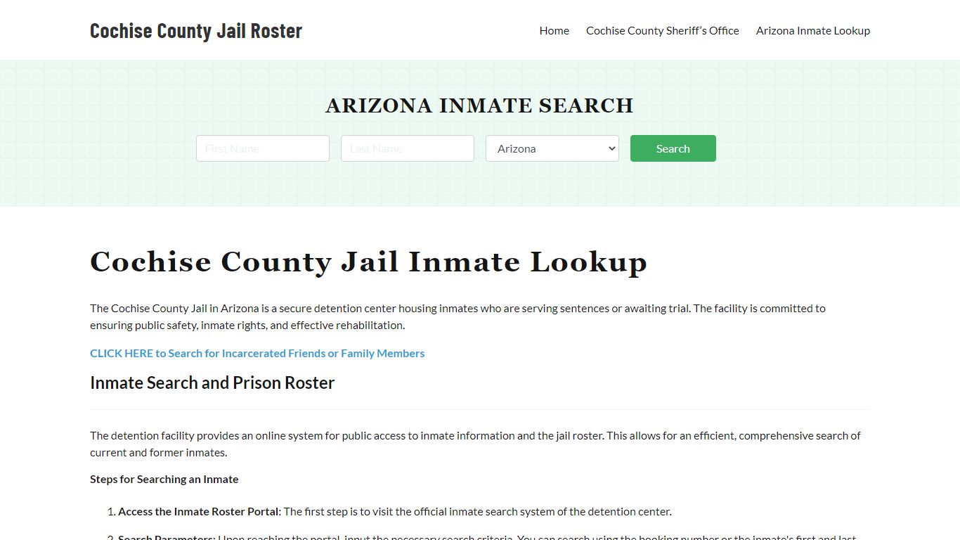Cochise County Jail Roster Lookup, AZ, Inmate Search