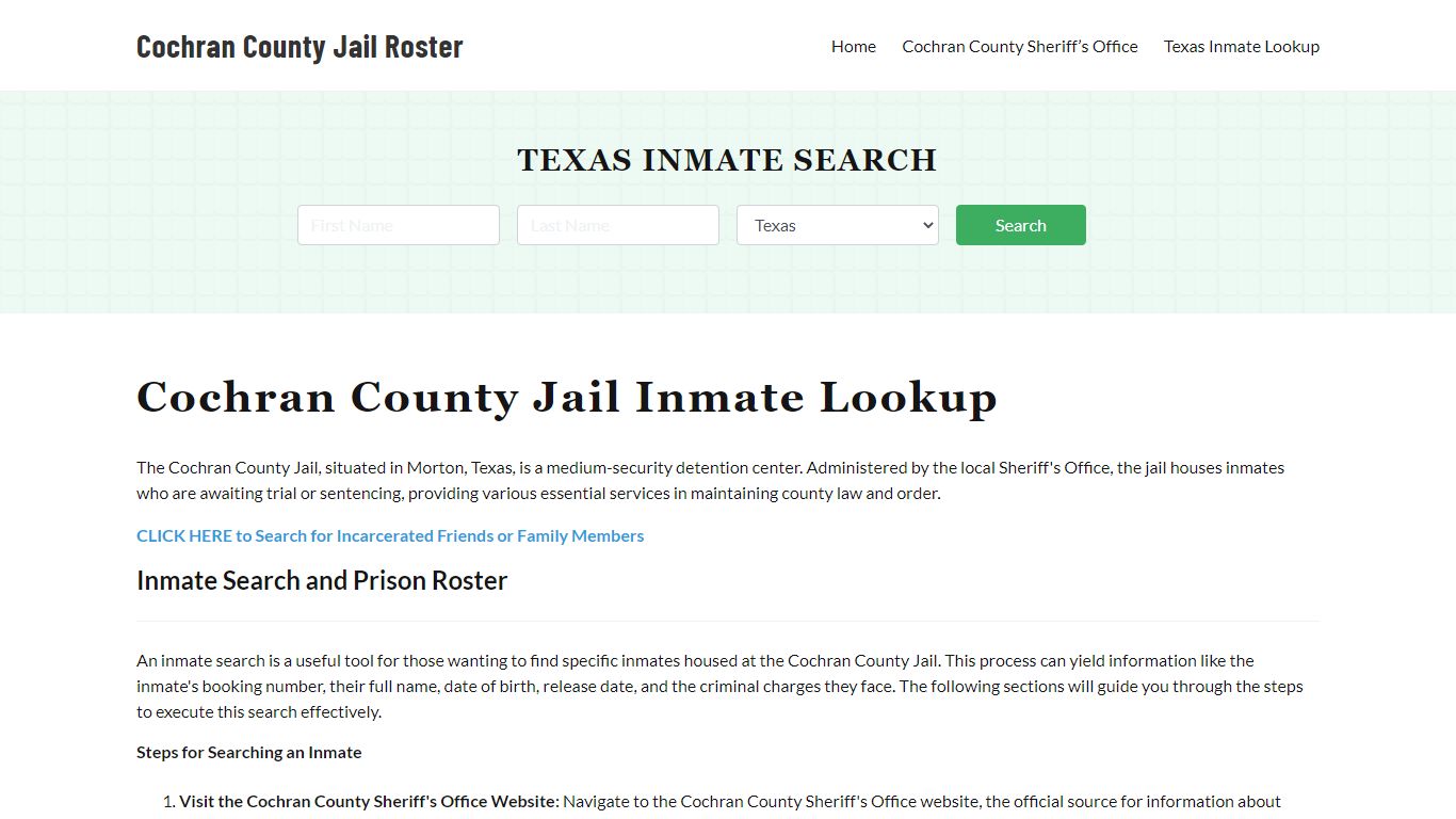 Cochran County Jail Roster Lookup, TX, Inmate Search
