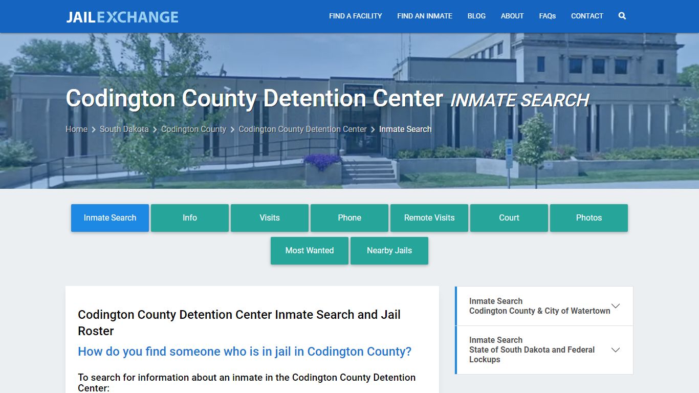 Codington County Detention Center Inmate Search - Jail Exchange