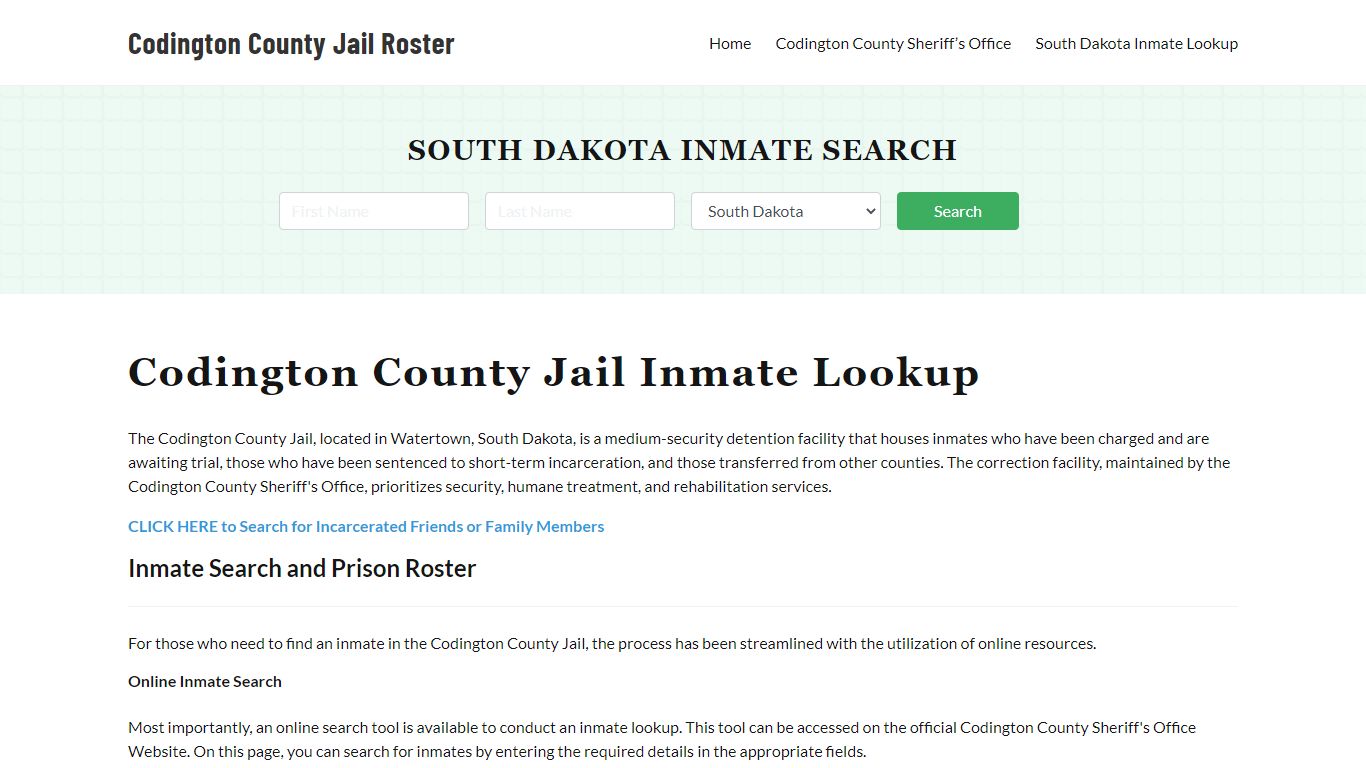 Codington County Jail Roster Lookup, SD, Inmate Search