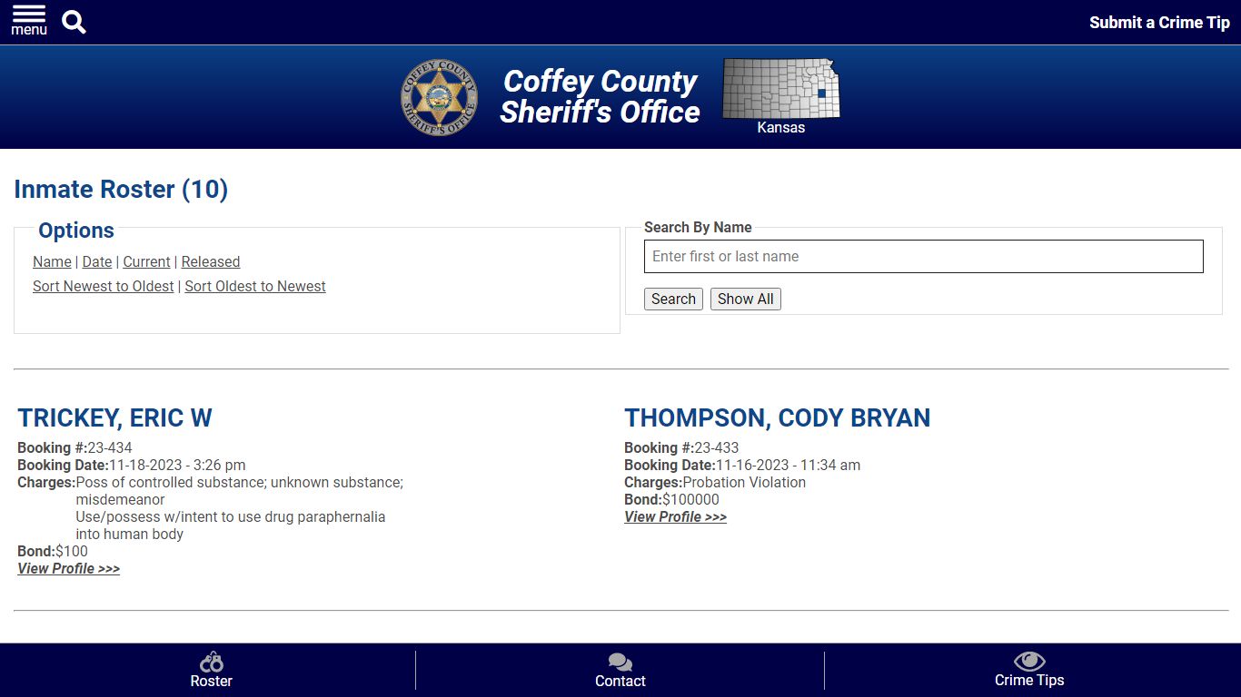 Inmate Roster (12) - Coffey County Sheriff's Office | Kansas