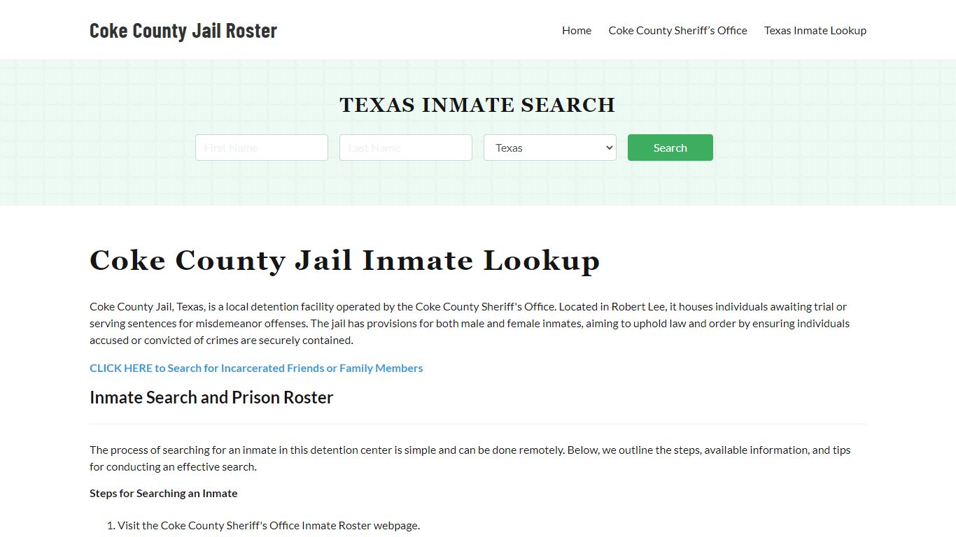 Coke County Jail Roster Lookup, TX, Inmate Search