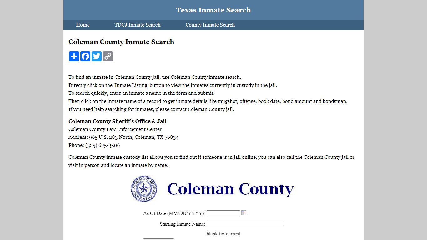 Coleman County Inmate Search